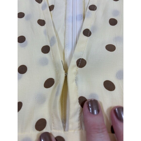 Faithfull the Brand Vanelli Mini Dress Sylve Dot Print Lemon 8 Cream Brown Dot - Picture 13 of 16